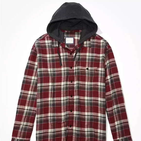 AE Super Soft Hooded Flannel Mens Removeable drawstring